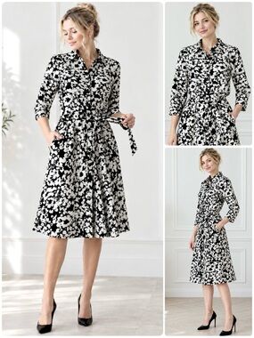 Anthropologie Monteau Crepe Shirt Dress Button Down Floral Belted Pockets